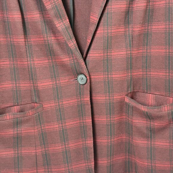 Long Tall Sally Blazer Womens 16 Red Black Plaid One Button Pockets Jacket - Picture 3 of 12